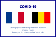 Covid-19 - La Belgique classe le département du Nord en zone rouge à compter du vendredi 18 septembre 2020 à 16h00