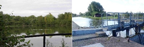 à gauche : gestion d’un milieu naturel lacustre sensible , étang Clair Matin à Wasnes au Bac - à droite : écluse VNF pont canal à Noyelles-sur-escaut
