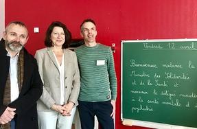 Agnès Buzyn et le nouveau délégué ministériel à la santé mentale à l’EPSM de Saint-André-lez-Lille