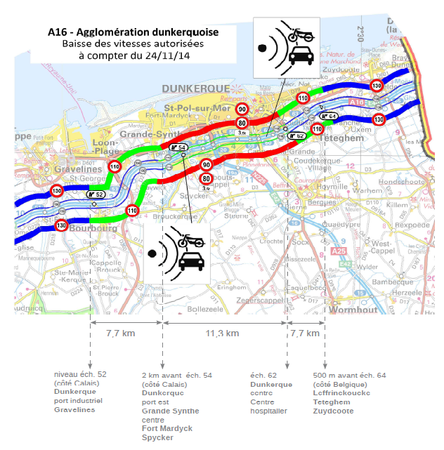 A16 - Agglomération dunkerquoise : baisse des vitesses autorisées à compter du 24/11/14
