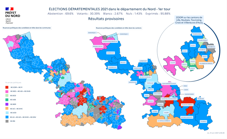 Carte résultats des élections départementales